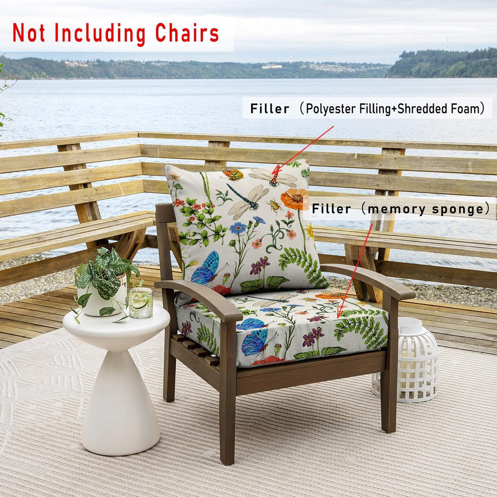 All Smiles 24x24 Outdoor Patio Chair Cushions,4" Thick Garden Flower