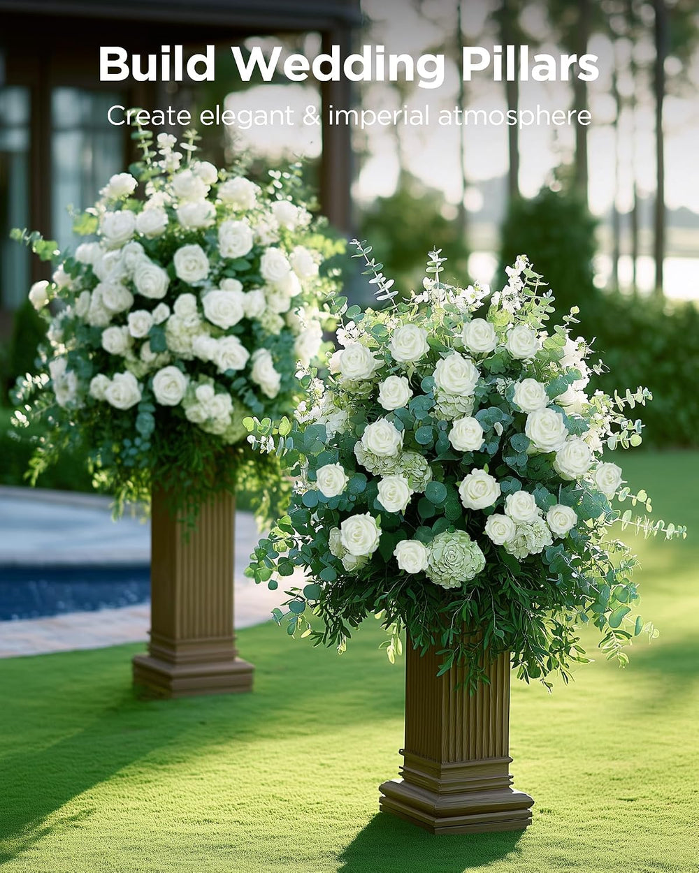 InnoGear White Roses Artificial Flowers 50 Pcs Fake Velvet Silk Rose Floral