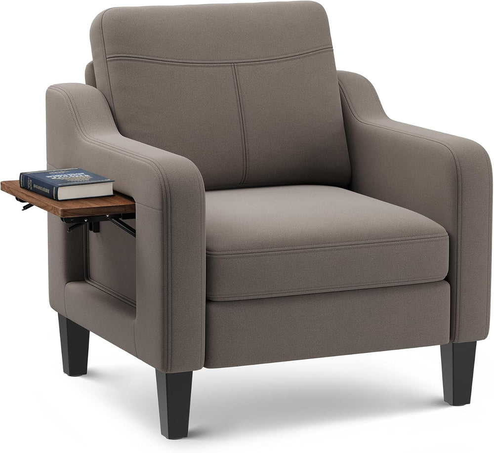 Upholstered Accent Chair with Foldable Side Table for Living Room