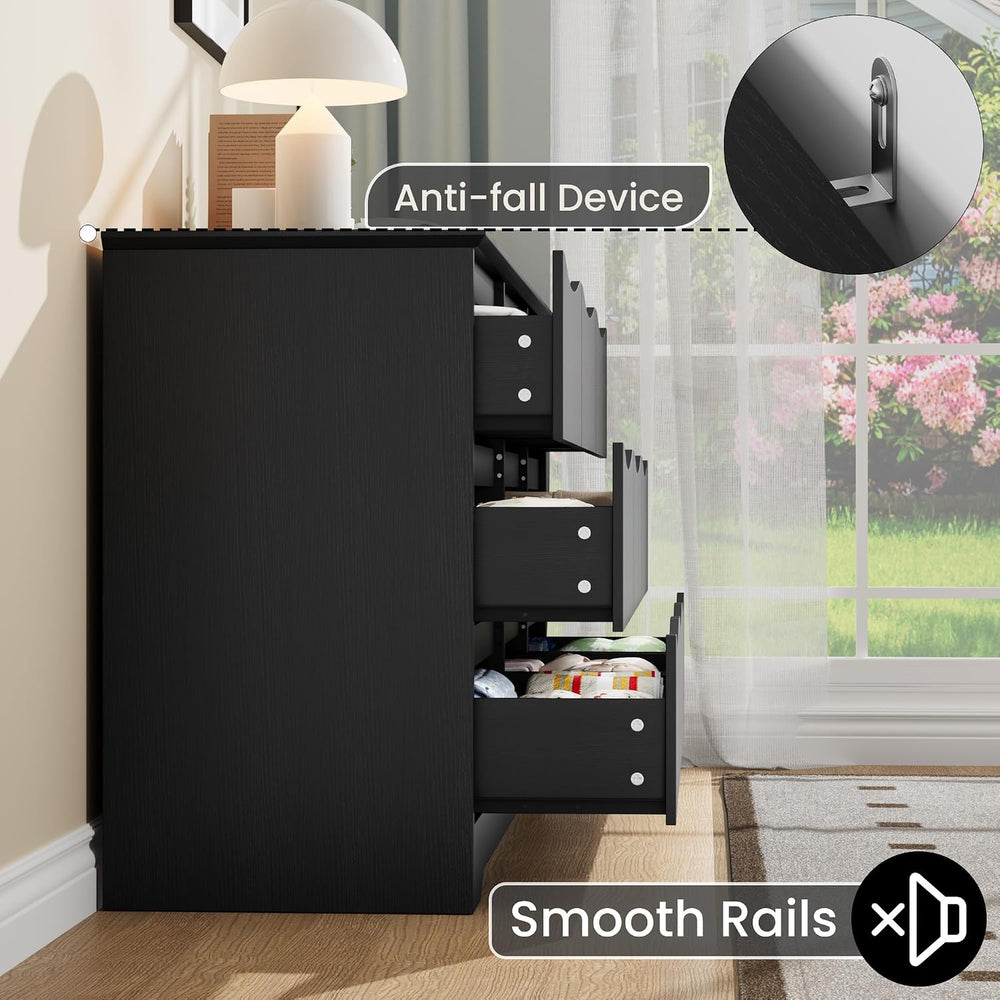 Garvee Wooden Dresser with 9 Drawers, Tall Closet with Deep Storage, Black