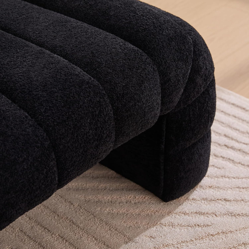 Sophisticated 69.7” Wide Black Upholstered Armless Bed Bench, Modern Channel ...