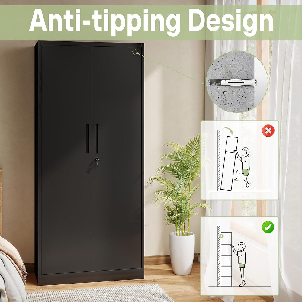 Metal Storage Cabinet, 71" H Garage Storage Cabinet with Doors and Adjus...