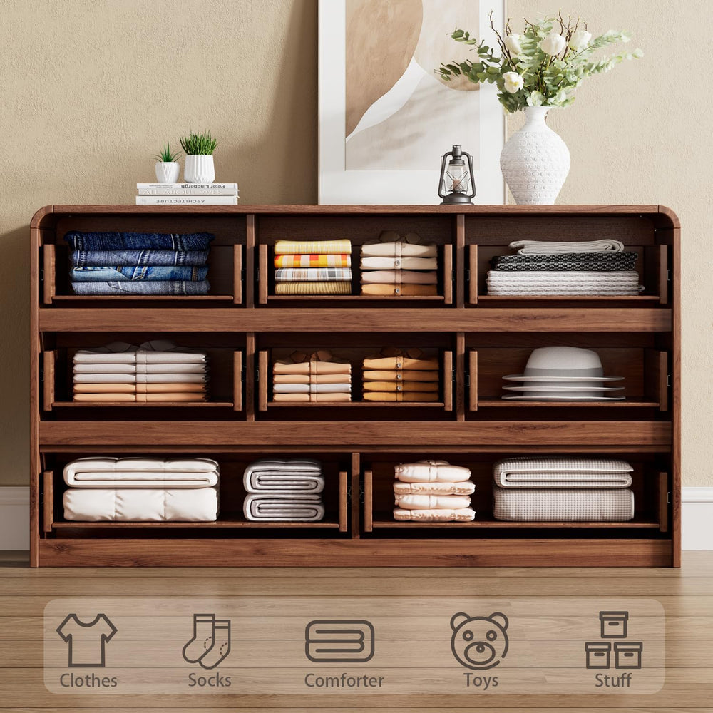 Ieejdn 47.2" Dresser with 6 Drawer, Wide Dresser with Recessed Glass Dis...