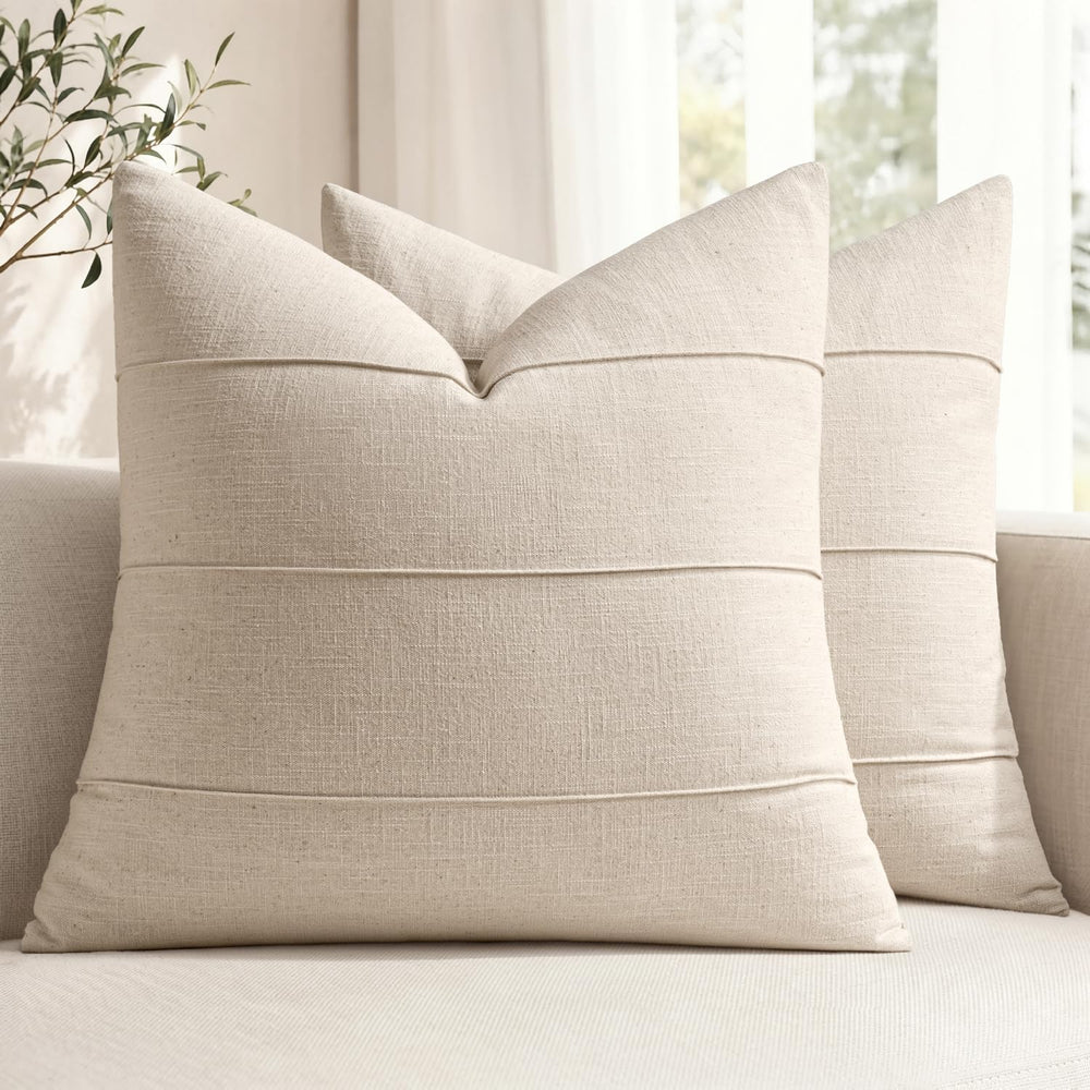 MIULEE Euro Decorative Linen Throw Pillow Covers 26x26 Beige Striped