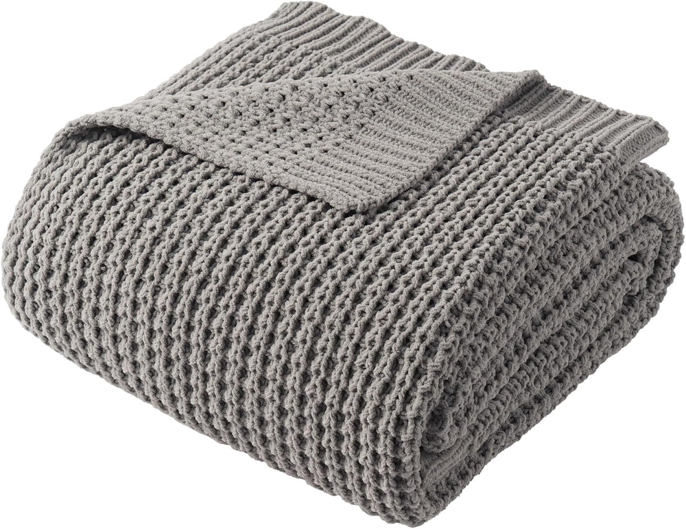 Grey Throw Blanket for Couch, Soft Knitted Chenille Throw Blanket 50"x60...