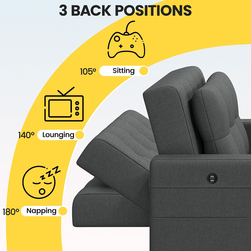 Yaheetech Sleeper Chair, Converts to Bed with USB Ports & Pocket, Dark Gray