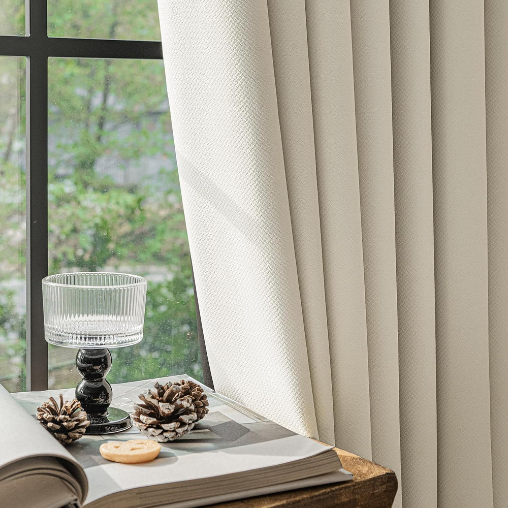 FMFUNCTEX 100% Blackout Beige Curtains 84 Inches for Bedroom, 2 Panels