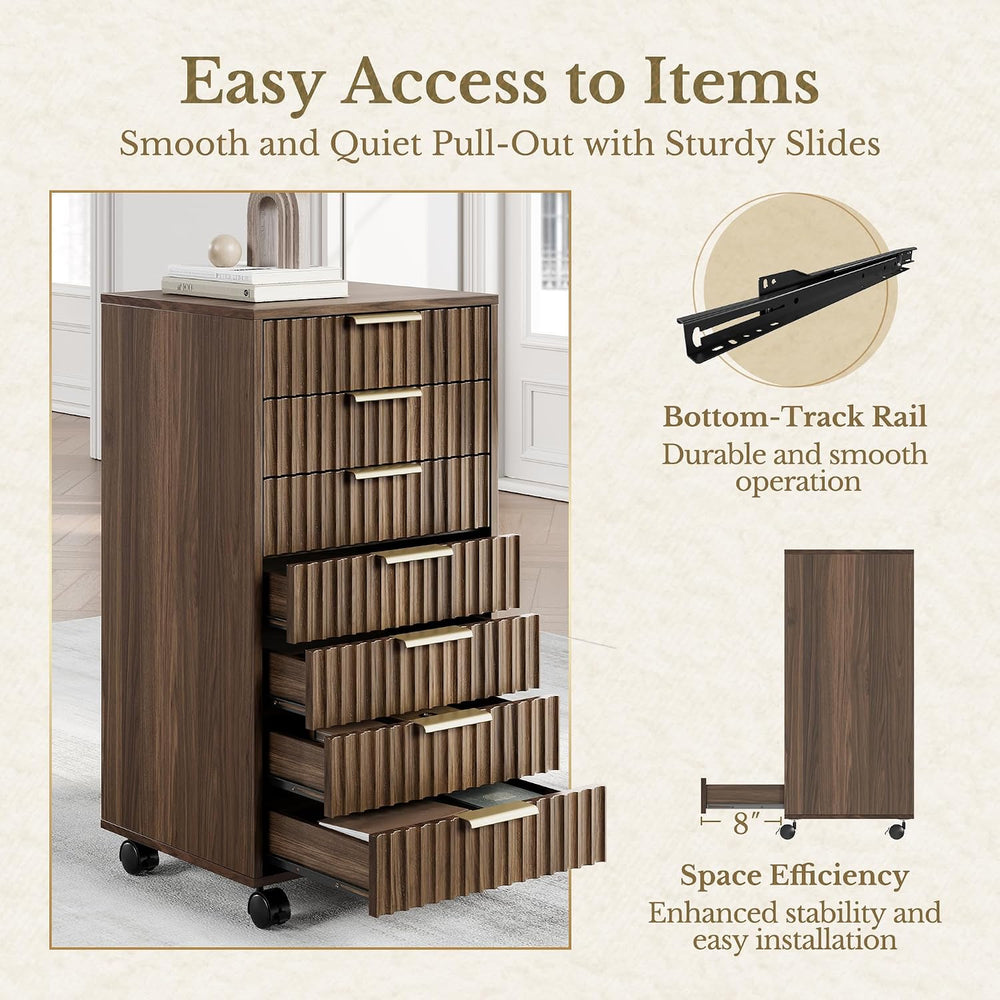 7 Drawer File Cabinet with Wheels for Home Office, Black Walnut