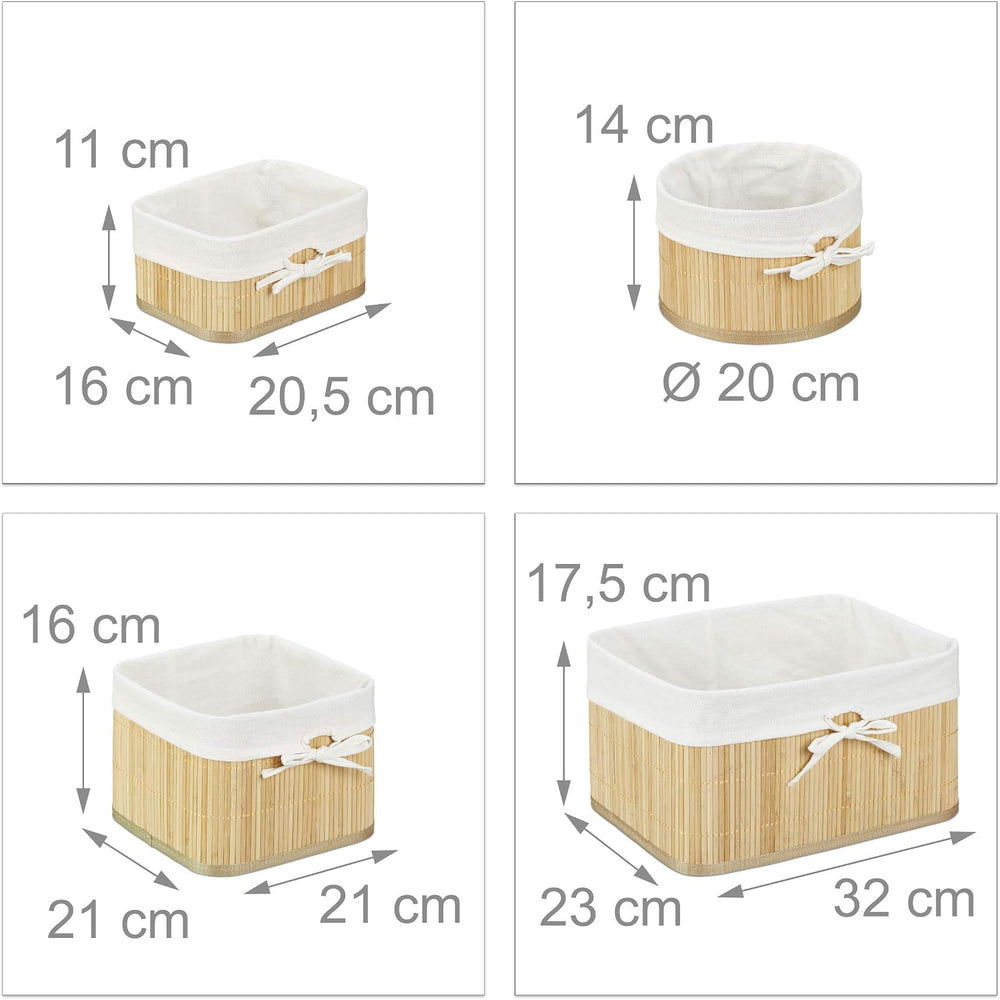 Relaxdays Set of Bamboo Storage Baskets, HxWxD: 17.5 x 32 x 23 cm, Set of 4 B...