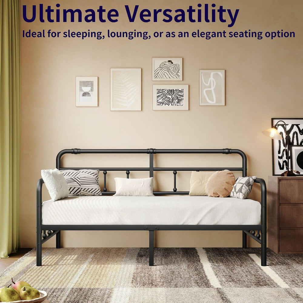 14 Inch Daybed Twin Metal Bed Frame with Headboard (Modern)
