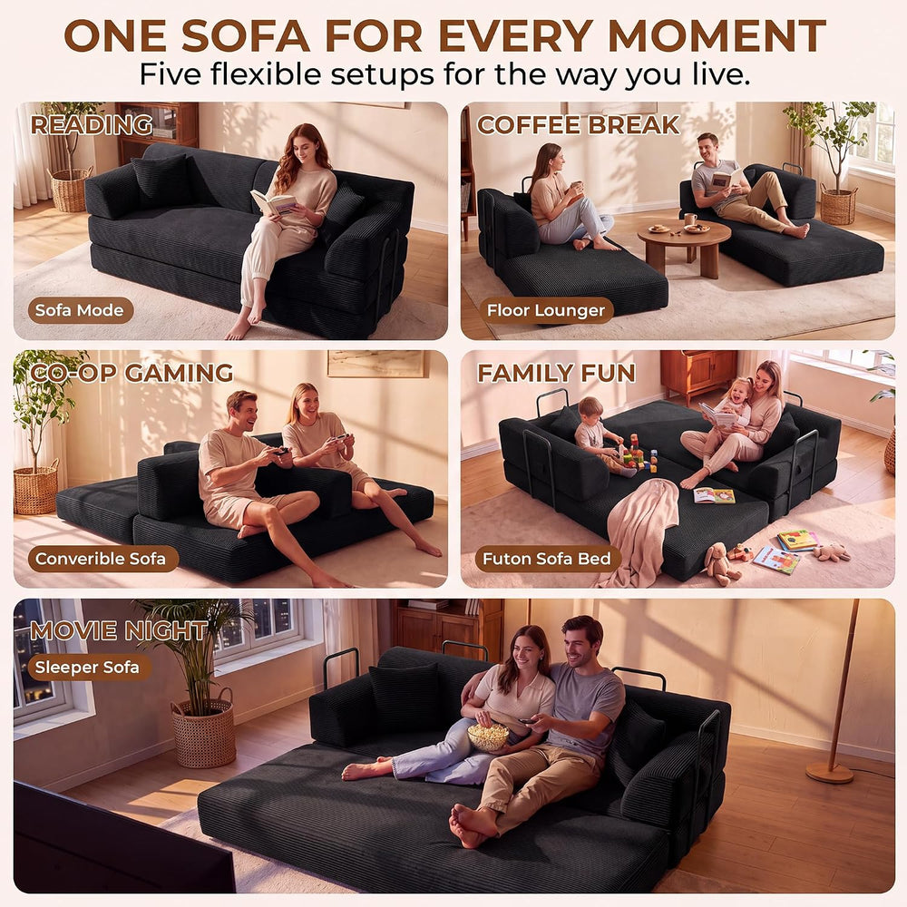 79" High‑Back Convertible Futon Sofa Bed, Boneless Couch for Living Room
