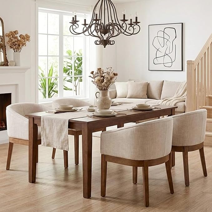 Mid Century Modern Upholstered Barrel Dining Chairs with Arms Set of 4, Farmh...