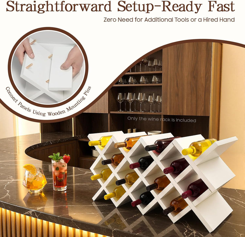 10 Grids Wooden Wine Rack โ Wall Mounted or Countertop Storage, Diamond Latti...