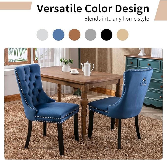 Modern Dining Chairs Set of 2, Tufted Upholstered Dining Chair with Solid Woo...