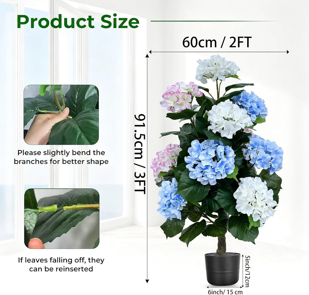 3FT Artificial Hydrangea Tree in Pot, Faux Flowering Plant