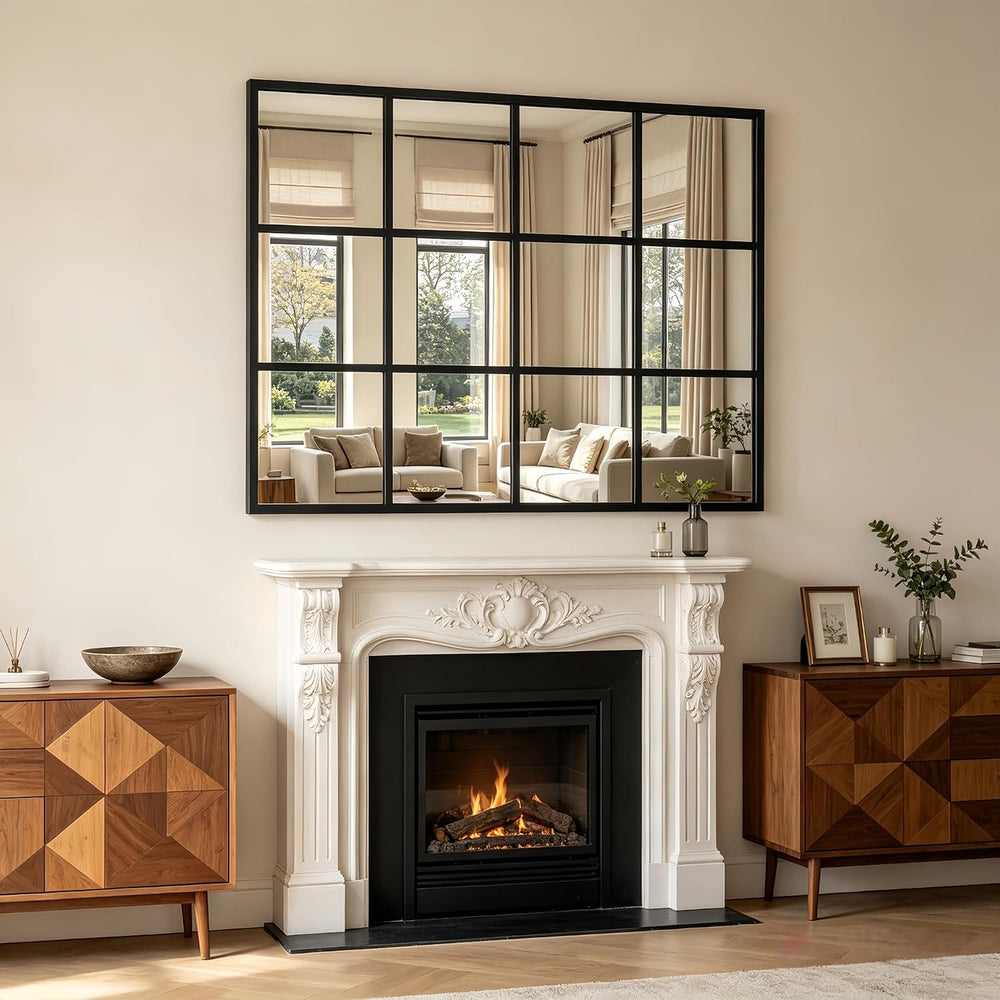 Dewfig Rectangle Wall Mirror, 47"x30" Metal Frame Windowpane Mirror...