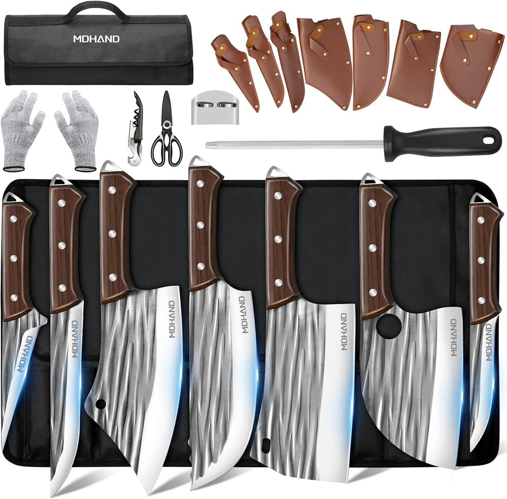 MDHAND Butcher Knife Set, Heavy Duty Meat Cleaver Knives, Boning Knife
