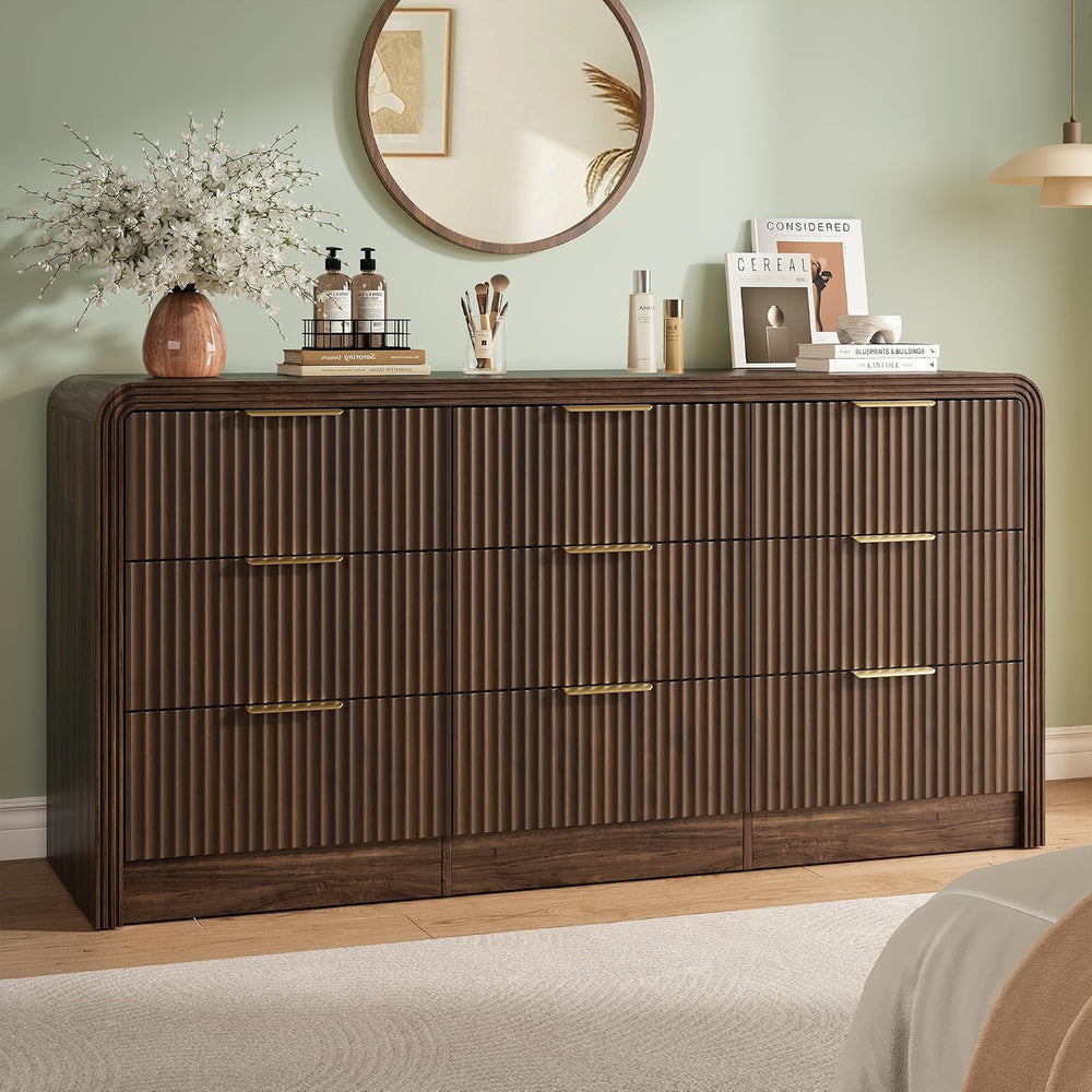 Decofy Fluted 9 Drawers Dresser, 63'' Wide Chest of Drawers for Bedroom