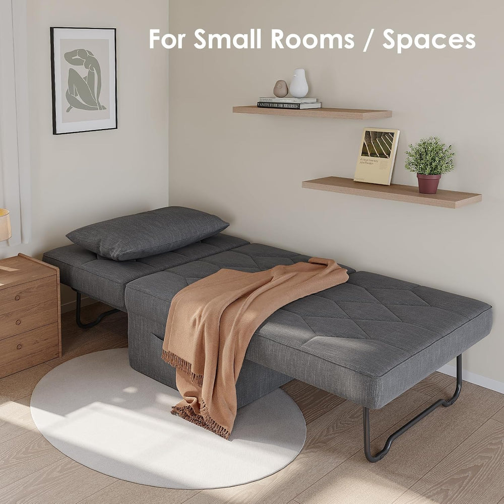 Ottoman Bed Sleeper, 28" Convertible Sleeper Chair Bed, Dark Grey