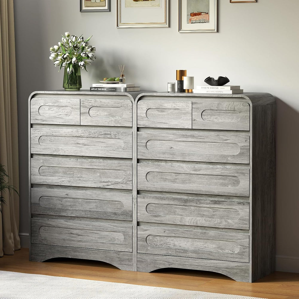 6 Drawer Grey Dresser, 44" Tall Chest of Drawers for Bedroom