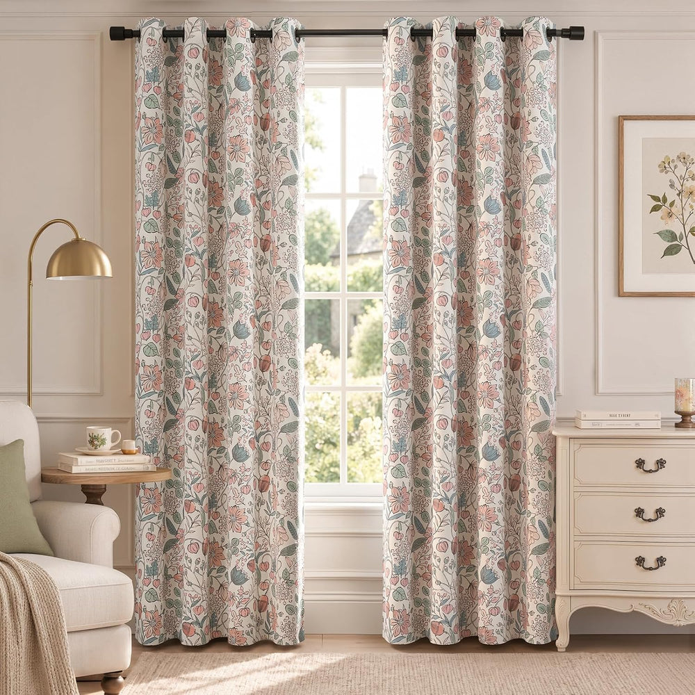 JINCHAN Pink Blackout Curtains Floral Drapes Farmhouse 84 Inch 2 Panels