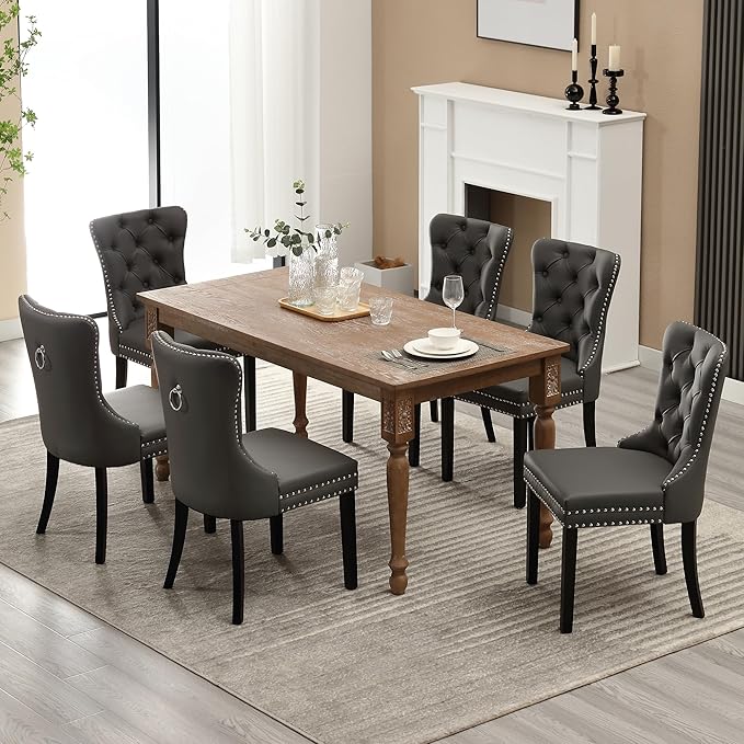 KCC Faux Leather Dining Chairs Set of 4, Upholstered High-end Tufted Dining R...