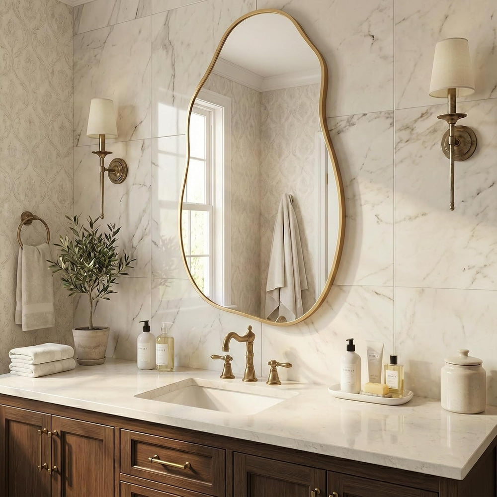 Matte Gold 36x20 Inch Irregular Organic Freeform Wall Mirror