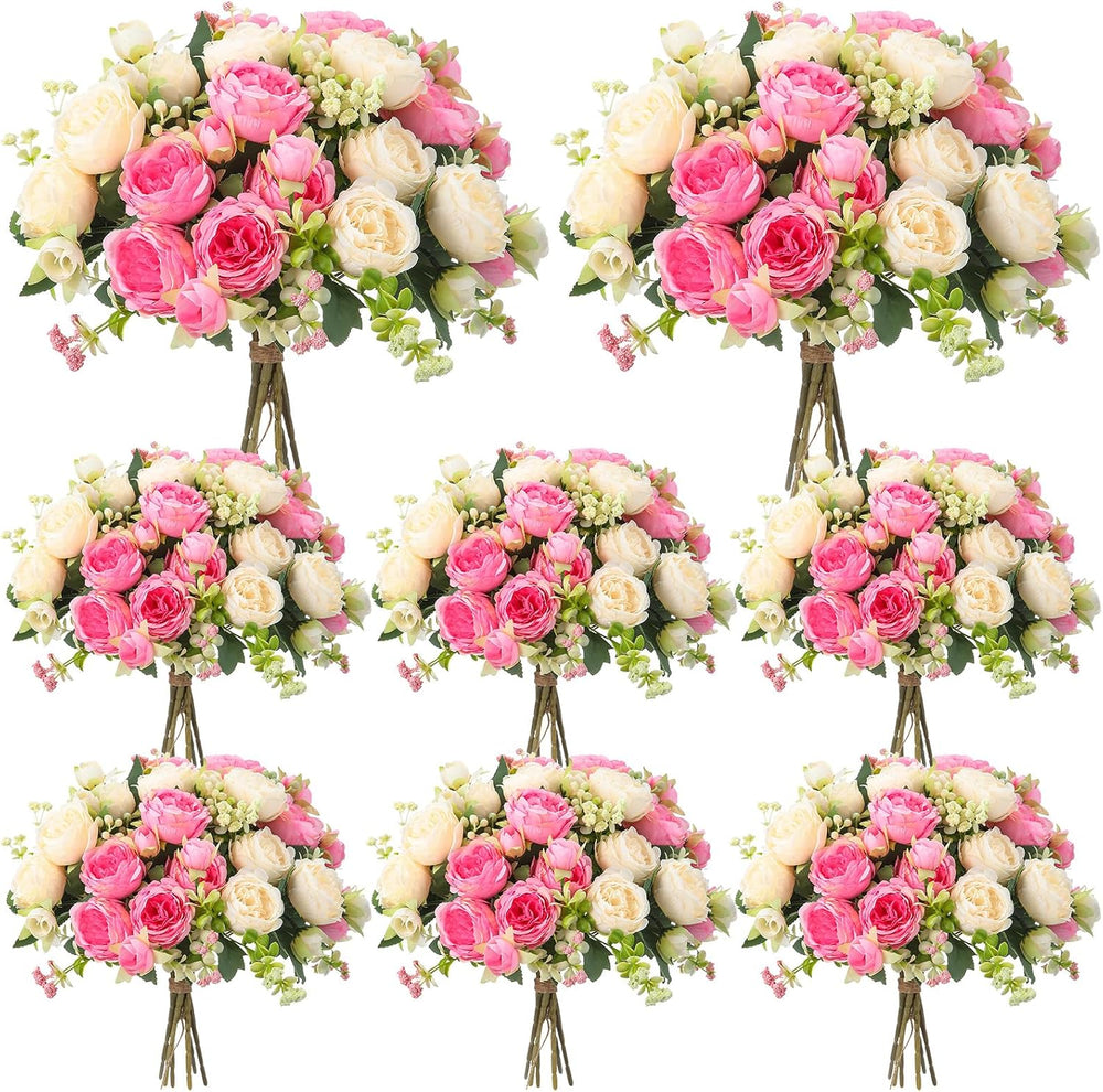 Geosar 8 Bundles Artificial Peonies Flowers,Pink, Champagne