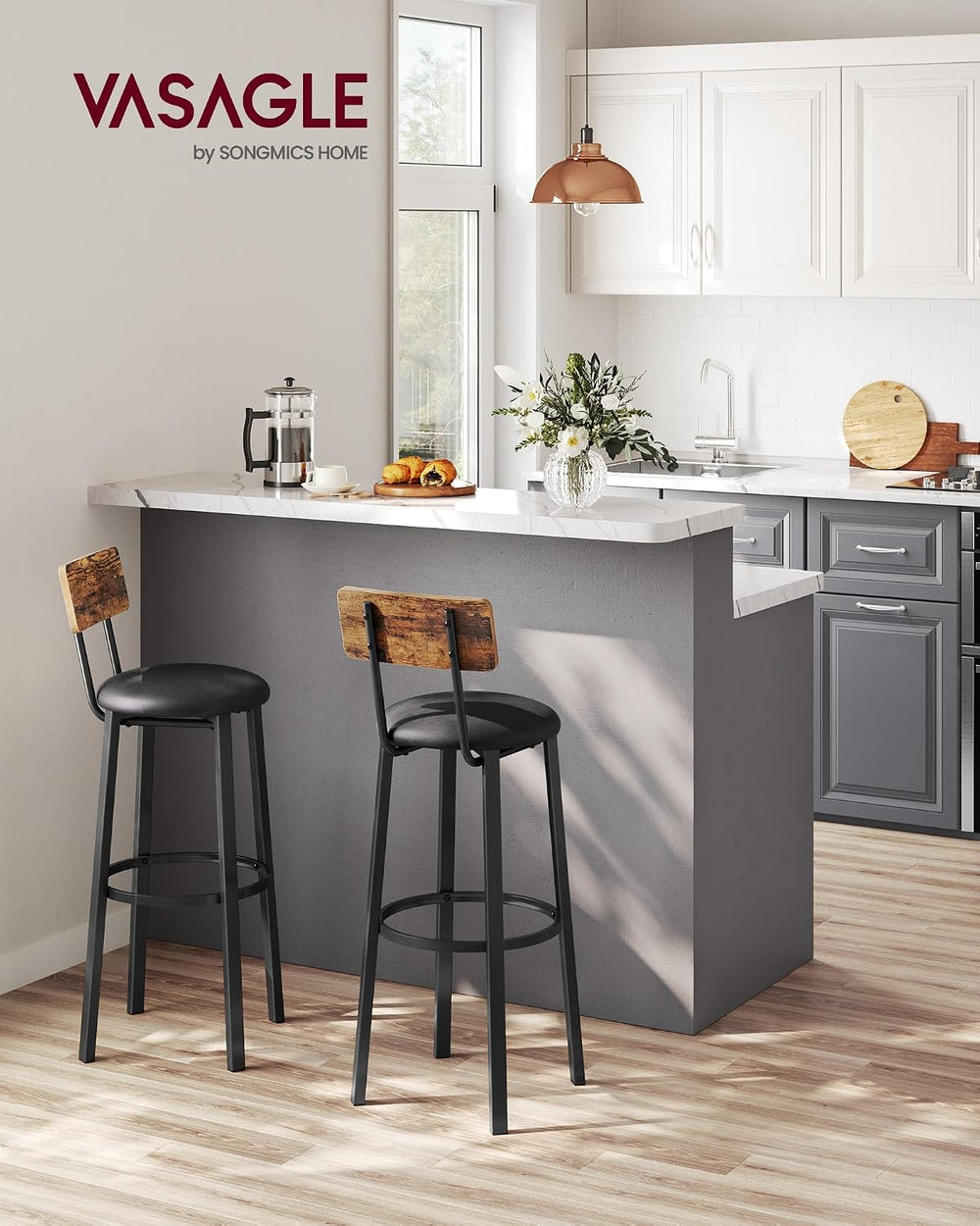 VASAGLE Bar Table 15.7 x 39.4 x 35.4 Inches, Rustic Brown and Ink Black ULBT1...