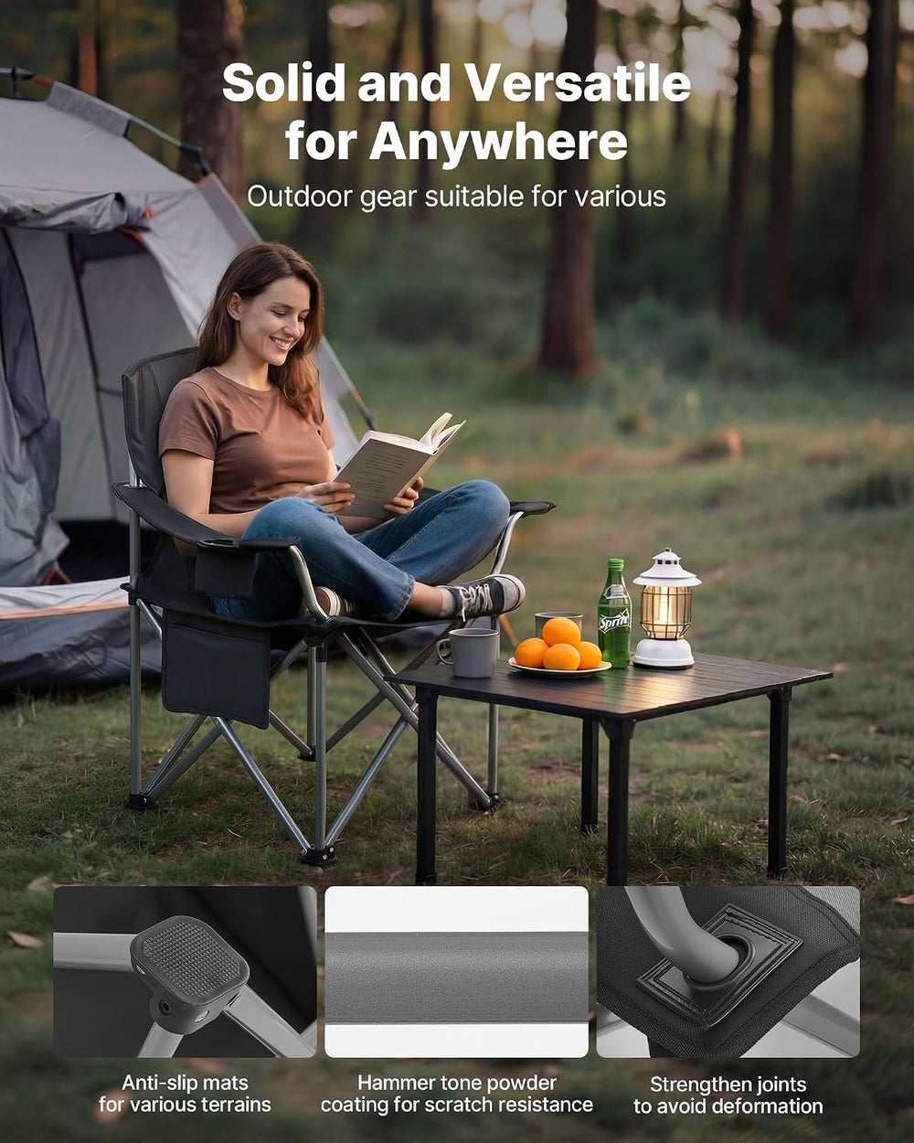 VEVOR Oversized Camping Folding Chair, Portable Heavy Duty Outdoor Quad Lumba...