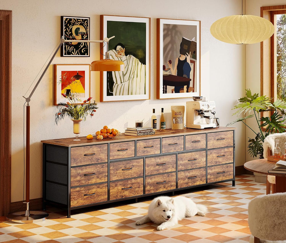 Huuger 77.6" Long Dresser for Bedroom, 16 Drawer Fabric Dresser for Clos...