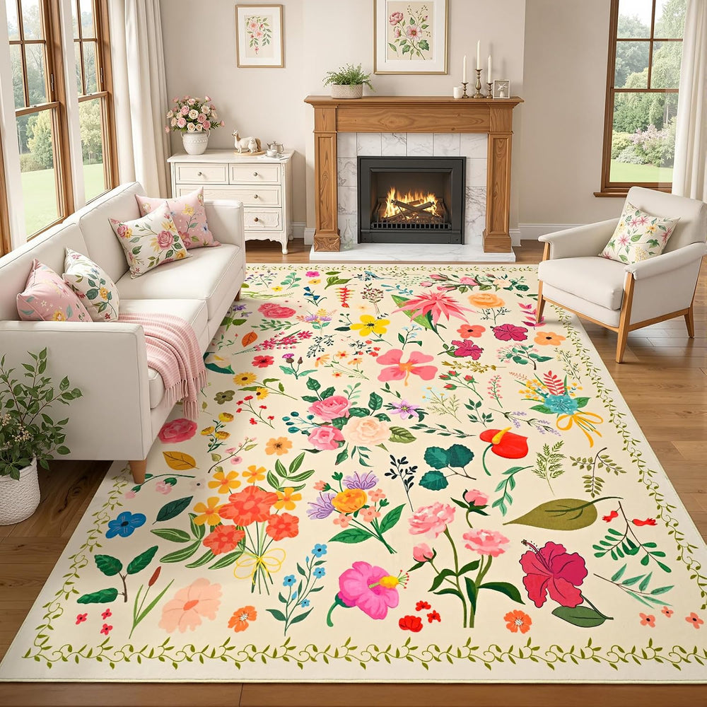 ISEAU 6x9 Area Rug for Living Room,Washable Rugs for Bedroom Dorm, Beige