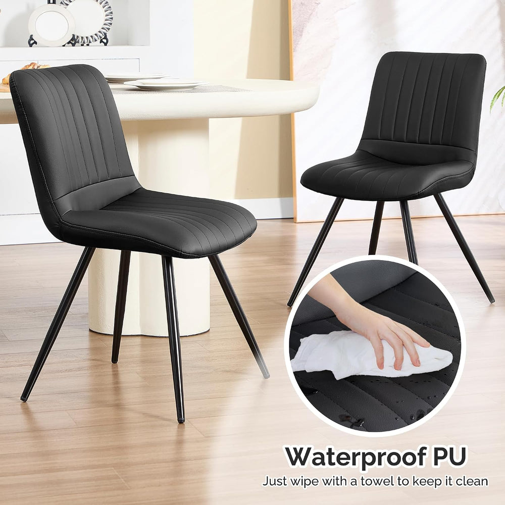 Modern Dining Chairs Set of 2, Dining Chairs with Thick Cushions, PU Leather ...