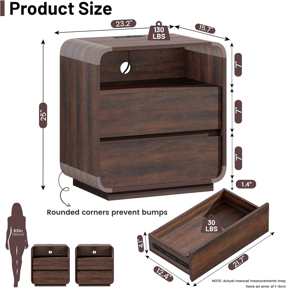 Standifurno Modern Walnut Nightstand, 25" Tall Wooden Bedside Table with...