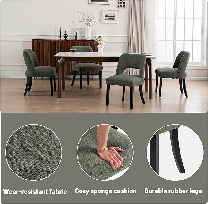 VKNOW Wooden Dining Chairs Set of 2, Modern Fabric Upholstered Dining Room Ch...