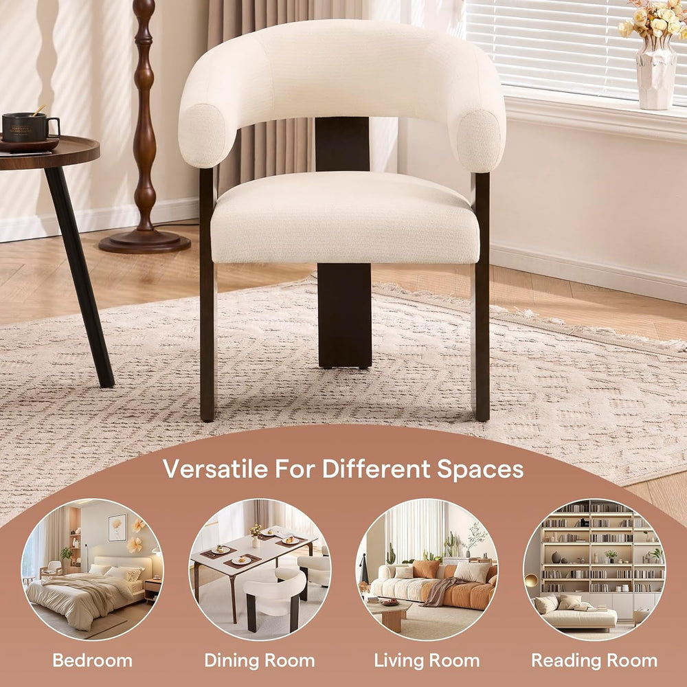 Accent Chairs Set of 2, Barrel Armchair, U-Shaped Backrest, White