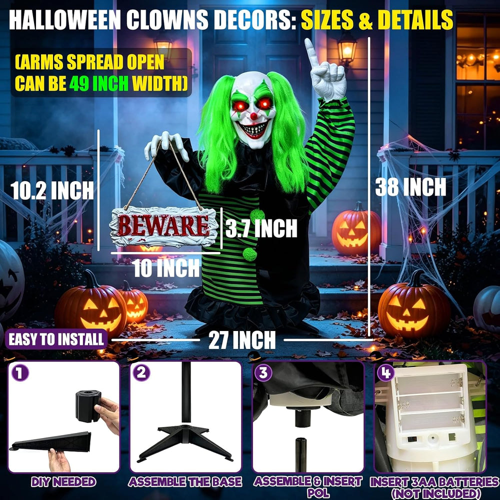 3 Ft Halloween Animatronics Groundbreaker Decorations Outdoor Scary Clown