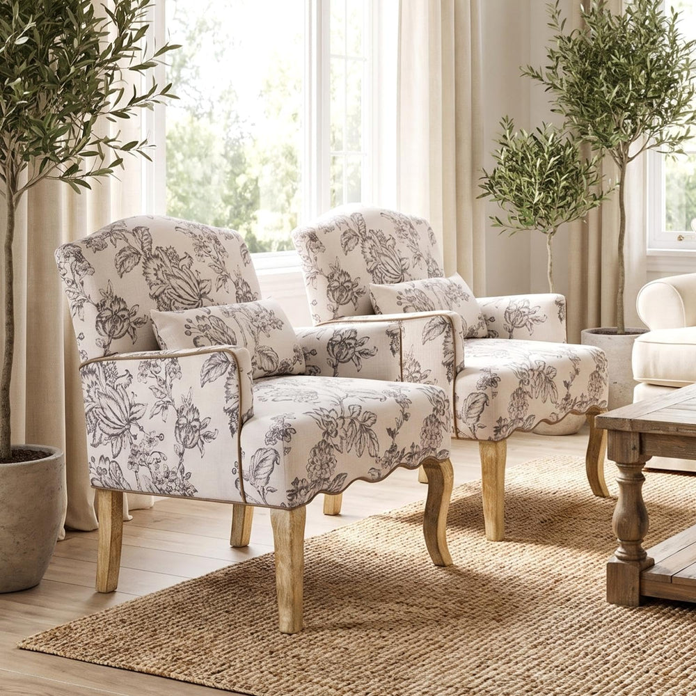 Floral Accent Chair Set of 2 Rustic Farmhouse Bedroom Chair Comfy