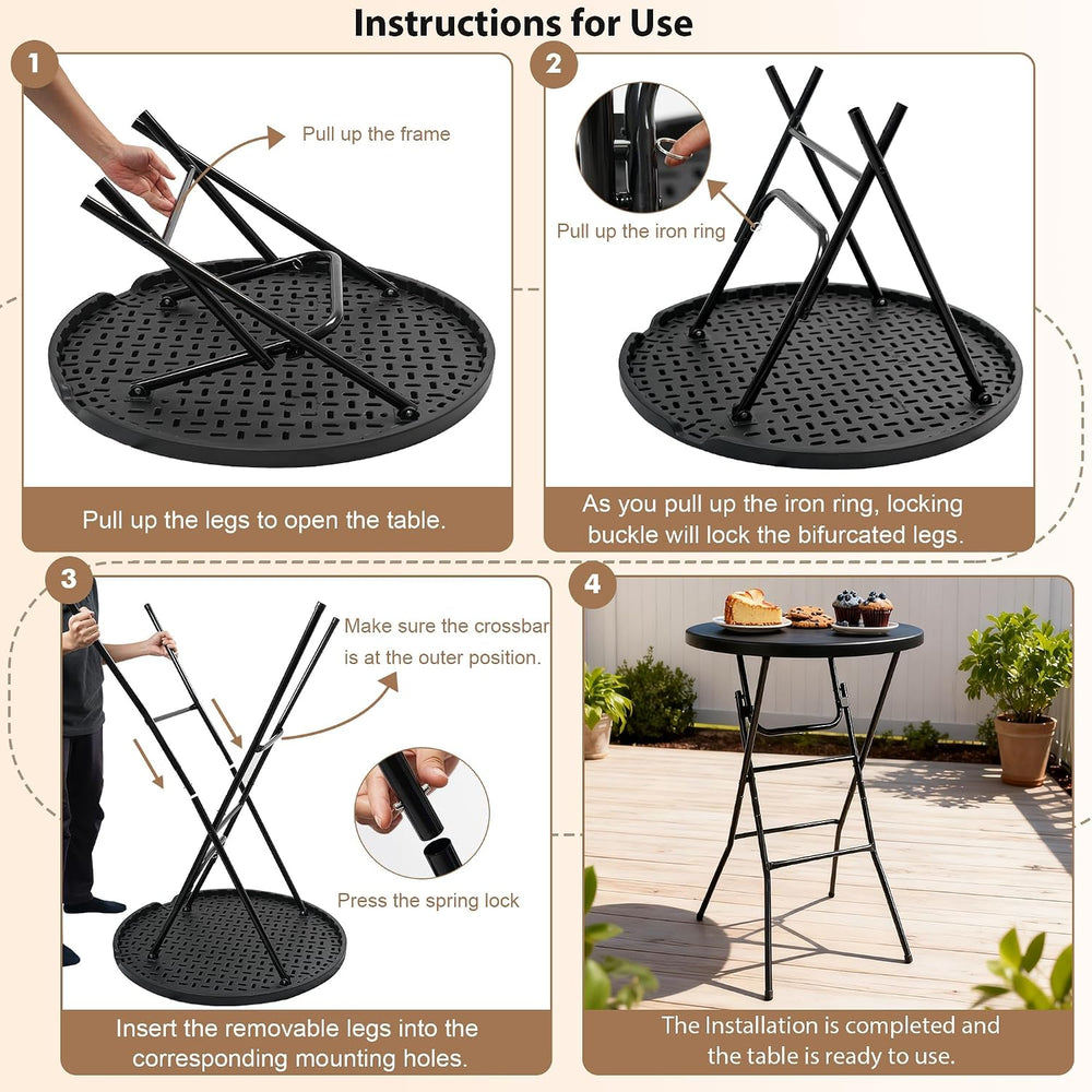 Cocktail Table, D32in x H43.3in Folding Round Cocktail Table High Top | Folda...
