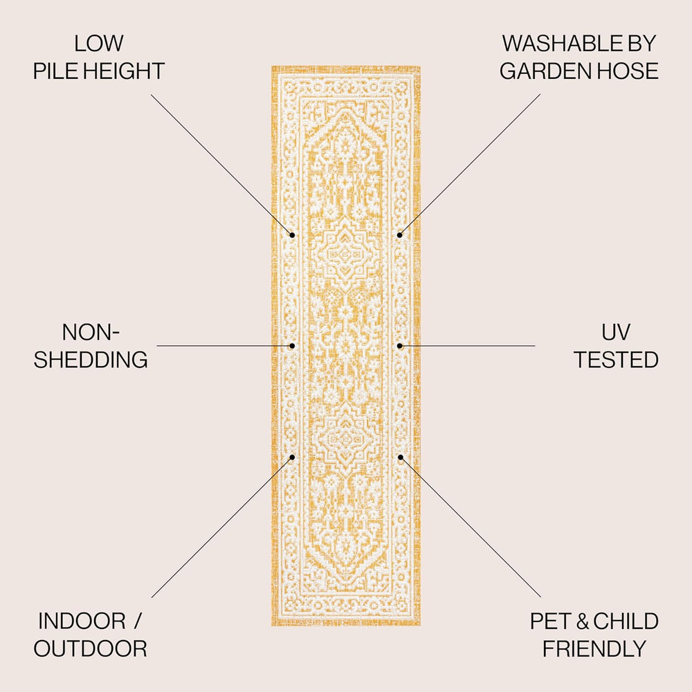 JONATHAN Y Medallion Weave Indoor Outdoor Runner Rug 2X8 Yellow/Cream, Sinjur...