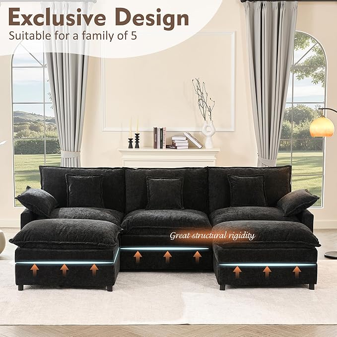 108" U Shaped Couch, Modular Sectional Sofa, 3-Seater Comfy Cloud Couch,...