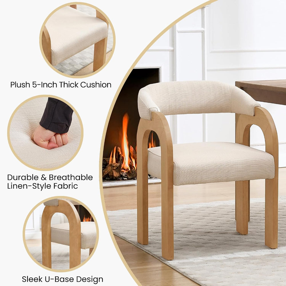 Farmhouse Dining Chairs Set of 4 - Upholstered Armchairs with Linen Cushions ...