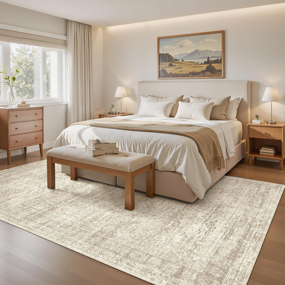 Soalmost 6x9 Area Rug for Living Room Washable Rugs Non-Slip Beige