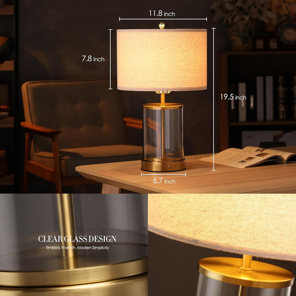 O’Bright Luma - Battery Powered Table Lamp, Cordless Glass Bedside Lamp with ...