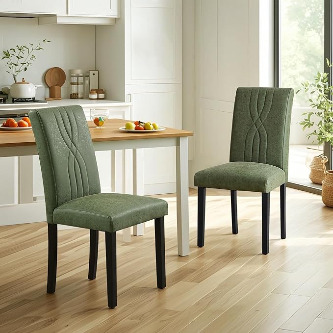 VECELO Upholstered Dining Chairs Set of 2, Modern PU Leather and Solid Wood L...