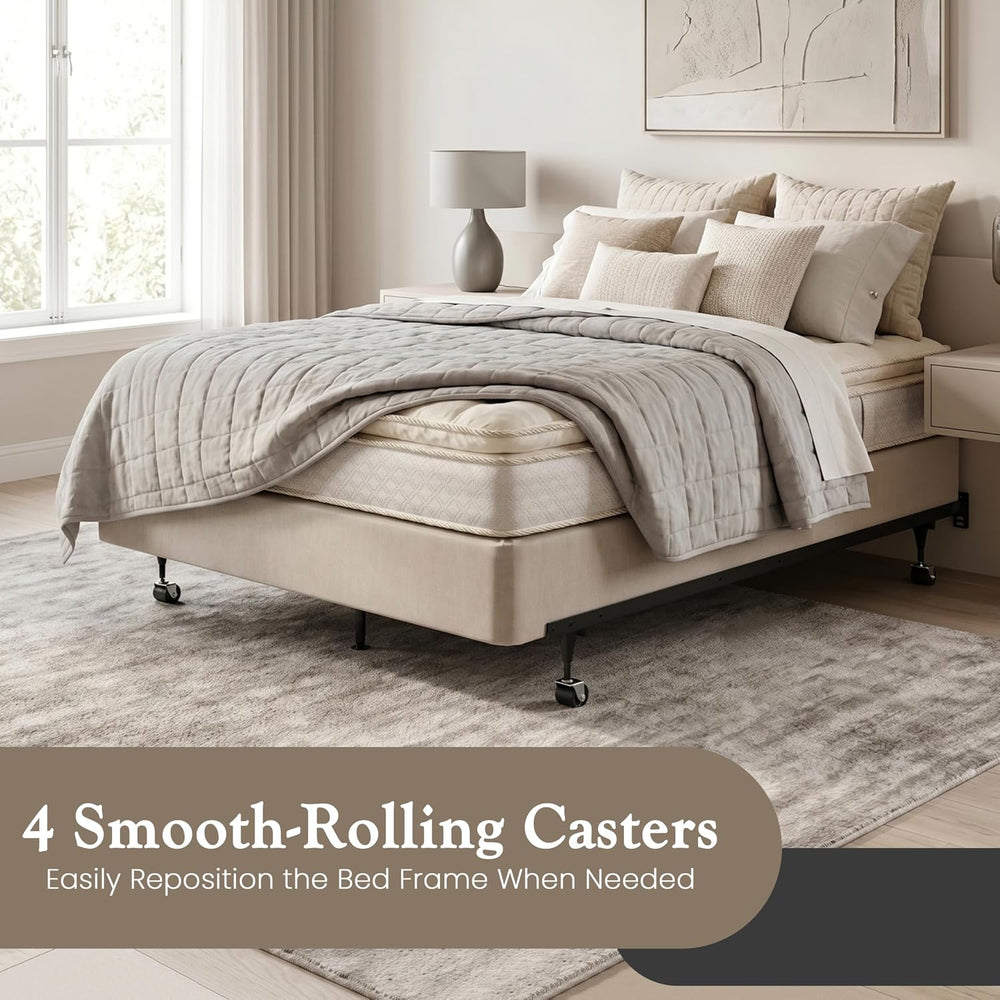 Kings Brand Furniture Adjustable Metal Bed Frame with Locking Wheels, Fits Tw...