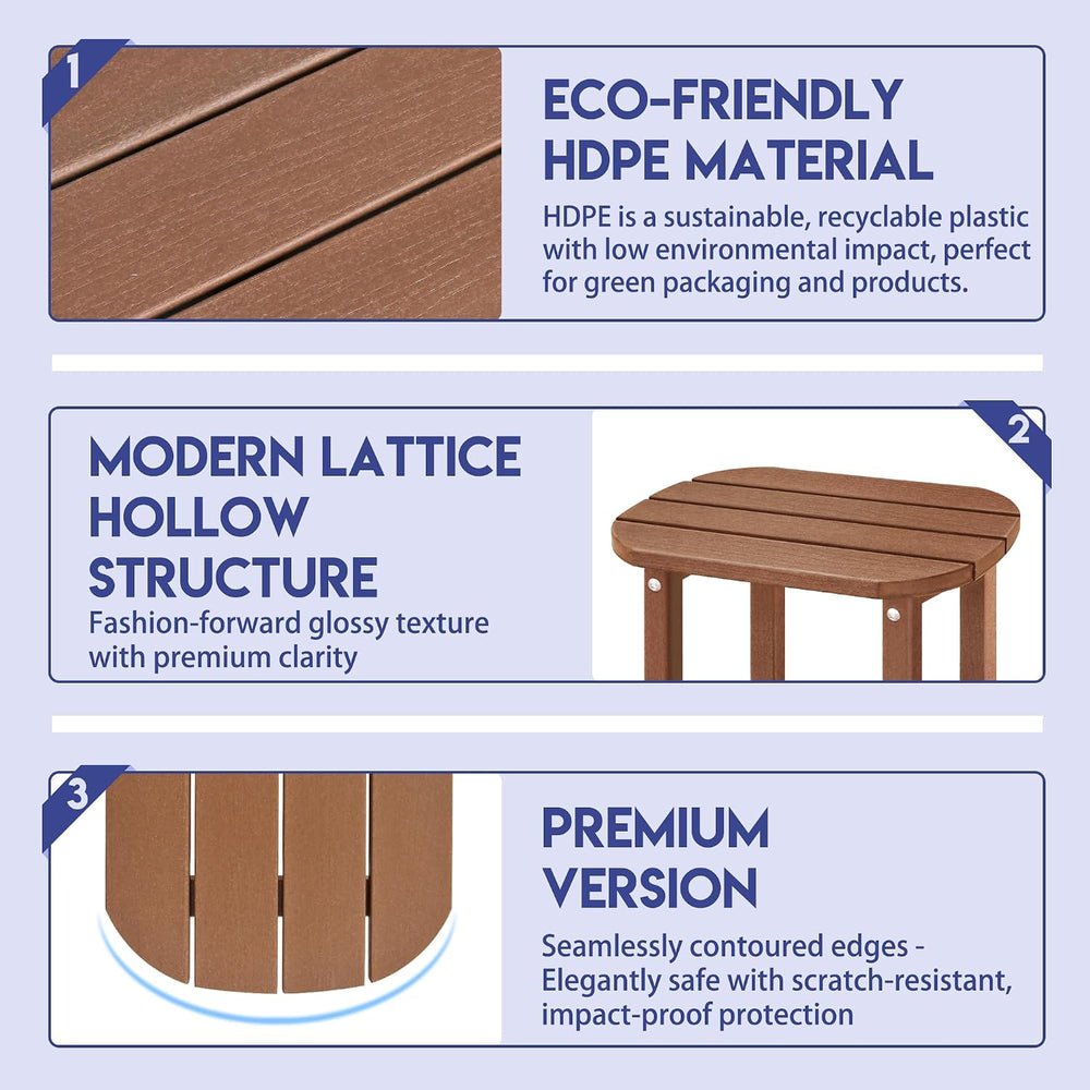LZRS 2-Tier Patio Side Table, Heavy Duty HDPE Outdoor End Table with Wood Tex...