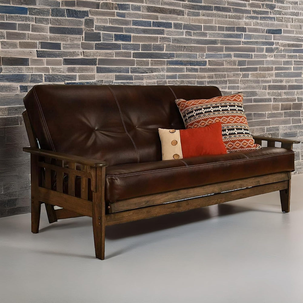 FutonX Rustic Walnut Frame and Mattress Set with Choice to add Drawers, 8 Inc...
