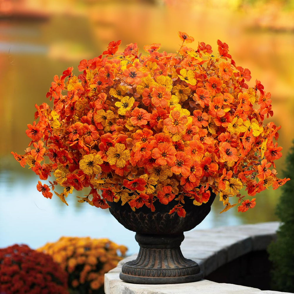 16 Bundles UV Resistant Artificial Fall Flowers Faux Mums for Outdoors