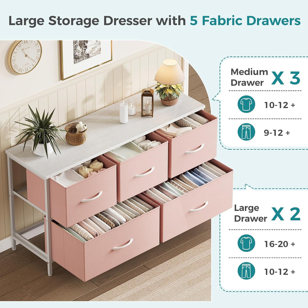 OLIXIS Fabric Dresser for Bedroom, Wide Chest of Drawer for Clothes Storage